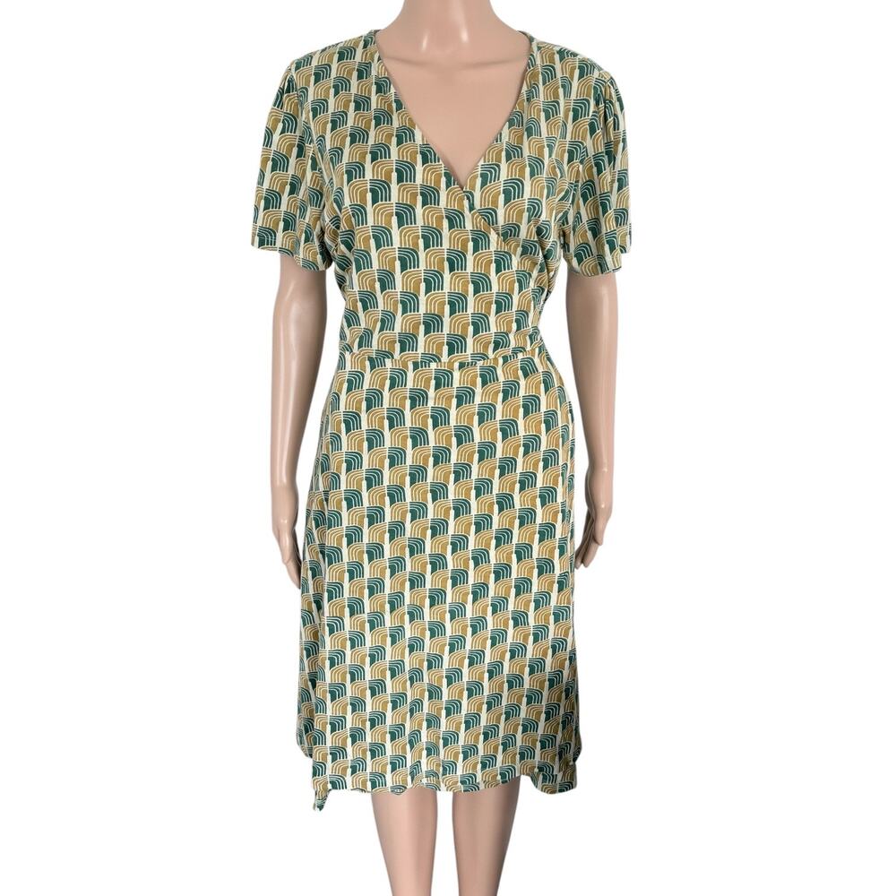 Circus 100% Cotton Wrap Dress sz 12 Geometric Art Deco Boho Retro Mod Midi